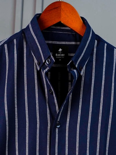 navy blue and White striped shirt.